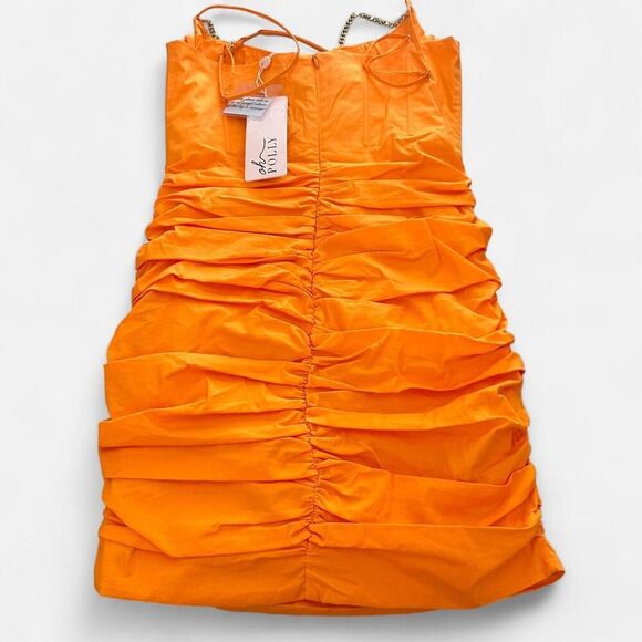 Oh Polly Orange Corset Mini Dress ⚡ Gold Chain Strap Y2K Clubwear size 4 new - Picture 3 of 8